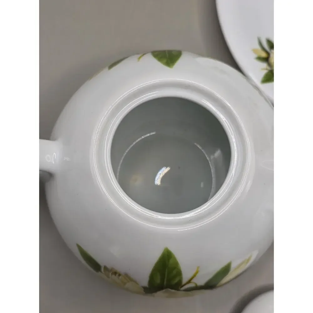 Vintage Porcelain Tea For One Stacking Teapot Cup Saucer Set Magnolia Floral